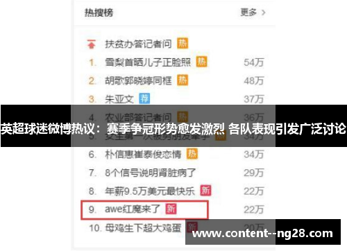 英超球迷微博热议：赛季争冠形势愈发激烈 各队表现引发广泛讨论